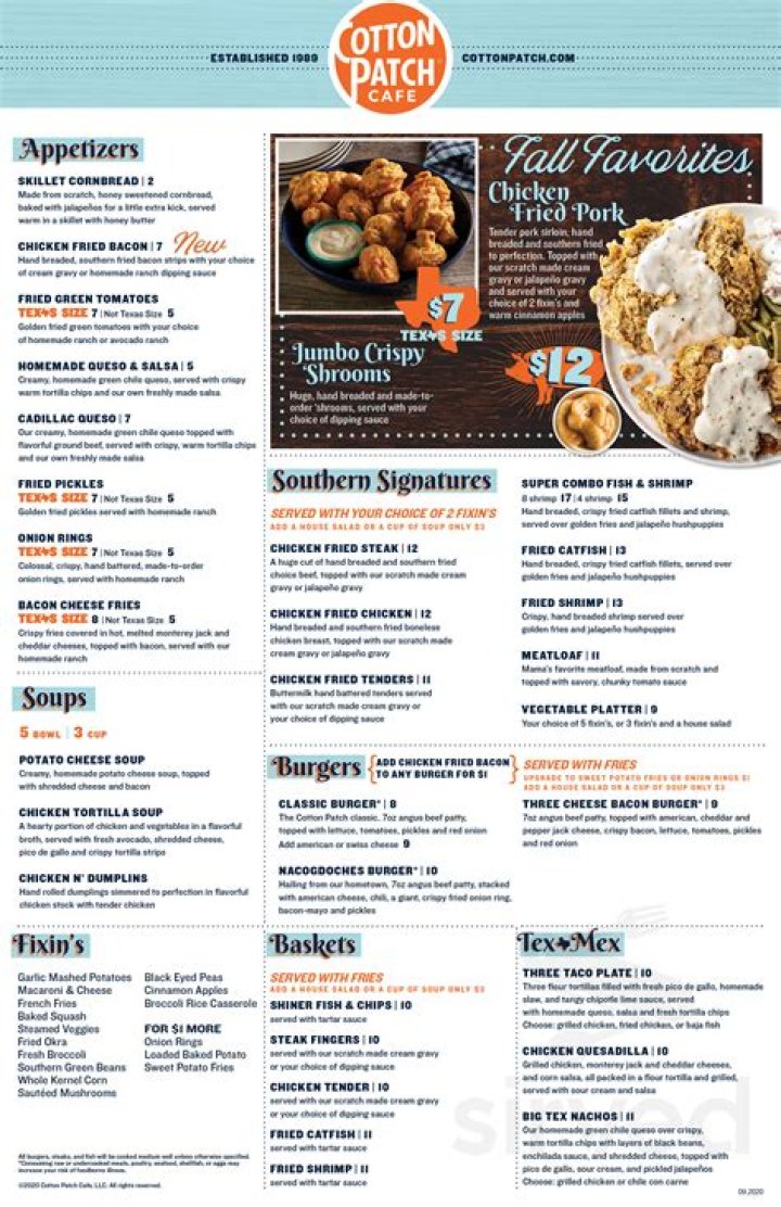 Cotton Patch Cafe Menu and Prices - SarkariResult